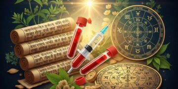 Diabetes and Medical Astrology concept with Ayurveda manuscripts and birth chart - ಮಧುಮೇಹ ಮತ್ತು ಜ್ಯೋತಿಷ್ಯ ಪರಿಹಾರ