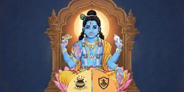 Sri Vishnu Sahasranama manuscript with Lord Vishnu spiritual background