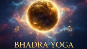 Bhadra Maha Purusha Yoga planet Mercury cosmic background illustration.