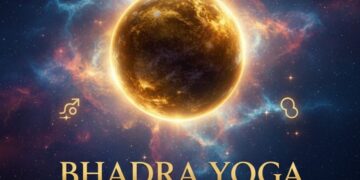 Bhadra Maha Purusha Yoga planet Mercury cosmic background illustration.