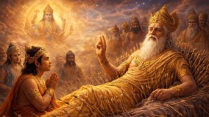 ಶರಶಯ್ಯೆಯ ಮೇಲೆ ಮಲಗಿರುವ ಭೀಷ್ಮ ಪಿತಾಮಹರು ಯುದ್ಧಿಷ್ಠಿರನಿಗೆ ವಿಷ್ಣು ಸಹಸ್ರನಾಮ ಬೋಧಿಸುತ್ತಿರುವ ಮಹಾಭಾರತದ ದೃಶ್ಯ