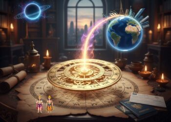 ಜ್ಯೋತಿಷ್ಯ ಶಾಸ್ತ್ರದ ಕುಂಡಲಿ, ಅದರ ಮೇಲೆ ಬೆಳಗುತ್ತಿರುವ ಗ್ಲೋಬ್, ಪಾಸ್‌ಪೋರ್ಟ್ ಮತ್ತು ಗ್ರಹಗಳ ಚಿತ್ರವಿರುವ ವಿದೇಶಿ ಯೋಗದ ವಿವರಣಾತ್ಮಕ ಫೋಟೋ.