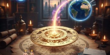 ಜ್ಯೋತಿಷ್ಯ ಶಾಸ್ತ್ರದ ಕುಂಡಲಿ, ಅದರ ಮೇಲೆ ಬೆಳಗುತ್ತಿರುವ ಗ್ಲೋಬ್, ಪಾಸ್‌ಪೋರ್ಟ್ ಮತ್ತು ಗ್ರಹಗಳ ಚಿತ್ರವಿರುವ ವಿದೇಶಿ ಯೋಗದ ವಿವರಣಾತ್ಮಕ ಫೋಟೋ.