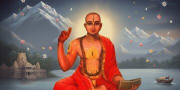 ಕೈಯಲ್ಲಿ ಜ್ಞಾನಮುದ್ರೆ ಧರಿಸಿ ಕುಳಿತಿರುವ ಶ್ರೀಮನ್ಮಧ್ವಾಚಾರ್ಯರ ಭಾವಚಿತ್ರ, ಹಿನ್ನೆಲೆಯಲ್ಲಿ ಬದರಿಕಾಶ್ರಮ ಮತ್ತು ಮಧ್ವನವಮಿ 2026ರ ಬರಹ