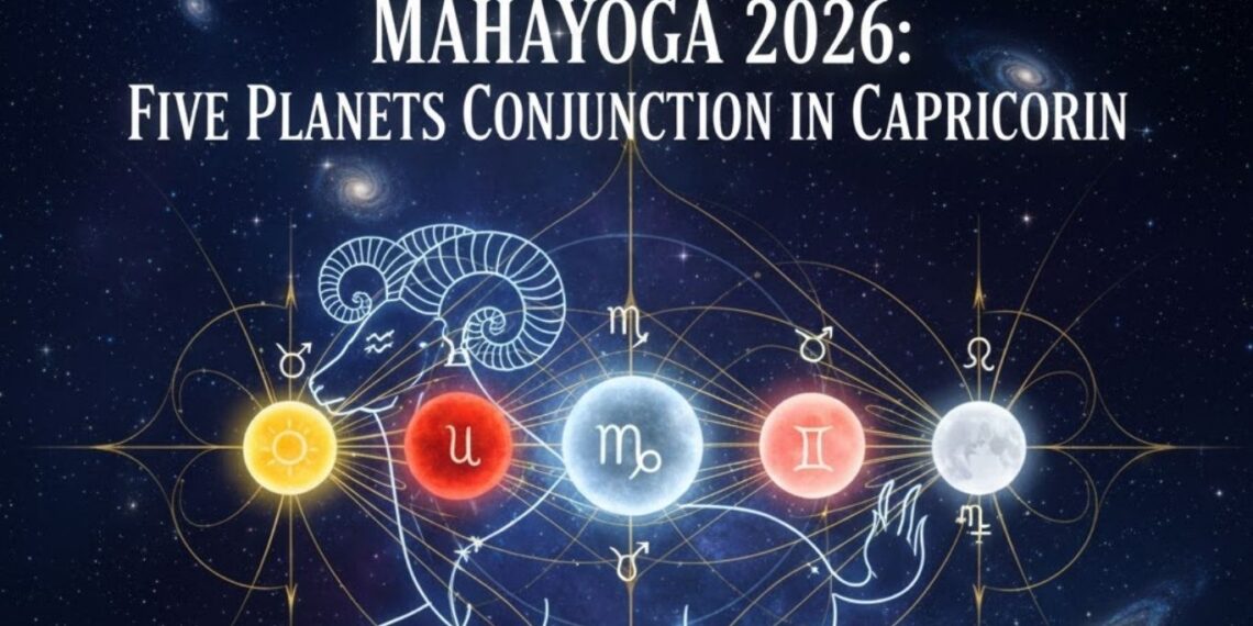 Five Planets Conjunction in Capricorn 2026 Mahayoga Infographic