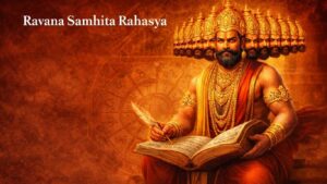 Ancient manuscript of Ravana Samhita with Astrology signs and King Ravana illustration