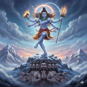 ಶಿವನು ಆನಂದ ತಾಂಡವ ನೃತ್ಯ ಮಾಡುತ್ತಿರುವ ಚಿತ್ರ ಮತ್ತು ರಾವಣನು ಕೈಲಾಸ ಪರ್ವತವನ್ನು ಎತ್ತುತ್ತಿರುವ ಕಲಾಕೃತಿ