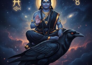 Lord Shani Dev in meditative pose - Shani Transit 2026 effects for Meena and Mesha Rashi