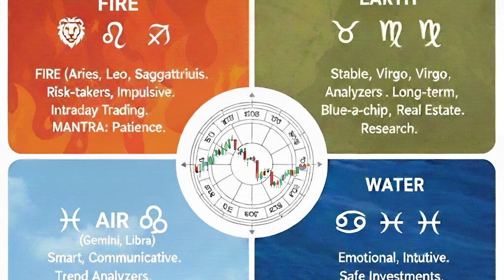 Stock market investment analysis based on four elements of zodiac signs: Fire, Earth, Air, and Water - Article by Srinivasa Mata.