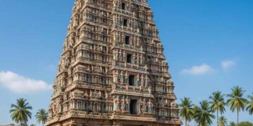 ತಿರುಕೋಯಿಲೂರ್ ತ್ರಿವಿಕ್ರಮ ಸ್ವಾಮಿ ದೇವಸ್ಥಾನದ ಭವ್ಯ ರಾಜಗೋಪುರ ಮತ್ತು ತ್ರಿವಿಕ್ರಮ ಮೂರ್ತಿ