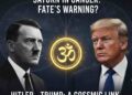 Comparison of Adolf Hitler and Donald Trump with a Vedic Astrology backdrop, highlighting the cosmic link and Saturn in Cancer analysis.