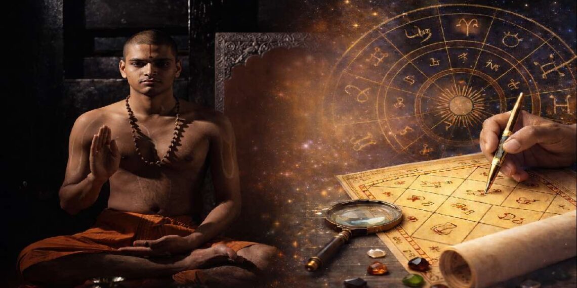 ಶೀರೂರು ಮಠದ ವೇದವರ್ಧನ ತೀರ್ಥರು ಧ್ಯಾನ ಭಂಗಿಯಲ್ಲಿ ಆಸೀನರಾಗಿರುವ ಚಿತ್ರ ಮತ್ತು ಪೀಠಾಧ್ಯಕ್ಷ ಯೋಗವನ್ನು ಸೂಚಿಸುವ ಸಾಂಕೇತಿಕ ಜಾತಕದ ಕೊಲಾಜ್