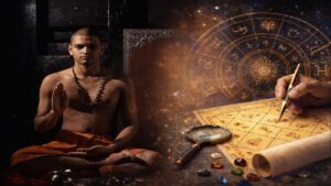 ಶೀರೂರು ಮಠದ ವೇದವರ್ಧನ ತೀರ್ಥರು ಧ್ಯಾನ ಭಂಗಿಯಲ್ಲಿ ಆಸೀನರಾಗಿರುವ ಚಿತ್ರ ಮತ್ತು ಪೀಠಾಧ್ಯಕ್ಷ ಯೋಗವನ್ನು ಸೂಚಿಸುವ ಸಾಂಕೇತಿಕ ಜಾತಕದ ಕೊಲಾಜ್