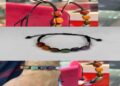 A collage of three images showing a Seven Chakra gemstone bracelet featuring Red Jasper, Carnelian, Tiger Eye, Green Aventurine, Lapis Lazuli, Amethyst, and Clear Quartz. The collage includes a close-up of the bracelet on a plain background and a person wearing it on their wrist.