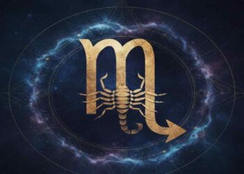 ಬ್ರಹ್ಮಾಂಡದ ಹಿನ್ನೆಲೆಯಲ್ಲಿ ವೃಶ್ಚಿಕ ರಾಶಿಯ ಚಿಹ್ನೆಯನ್ನು ಬಿಂಬಿಸುವ ಶಕ್ತಿಶಾಲಿ ಮತ್ತು ಆಧ್ಯಾತ್ಮಿಕ ಕಲಾತ್ಮಕ ಚಿತ್ರ.