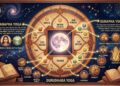 An educational infographic chart showing Sunapha, Anapha, and Durudhara yogas in Vedic astrology based on the Moon's position with planetary symbols and descriptions.