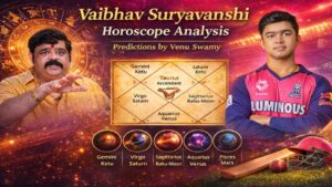 Vaibhav Suryavanshi horoscope analysis with astrologer Venu Swamy and cricket background