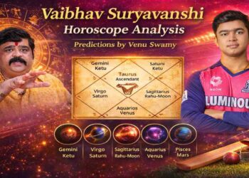 Vaibhav Suryavanshi horoscope analysis with astrologer Venu Swamy and cricket background