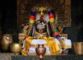 Runa Vimochana Lingeswarar Kadan Nivartheeswarar Shiva Lingam at Thirucherai Temple decorated with garlands and traditional attire.