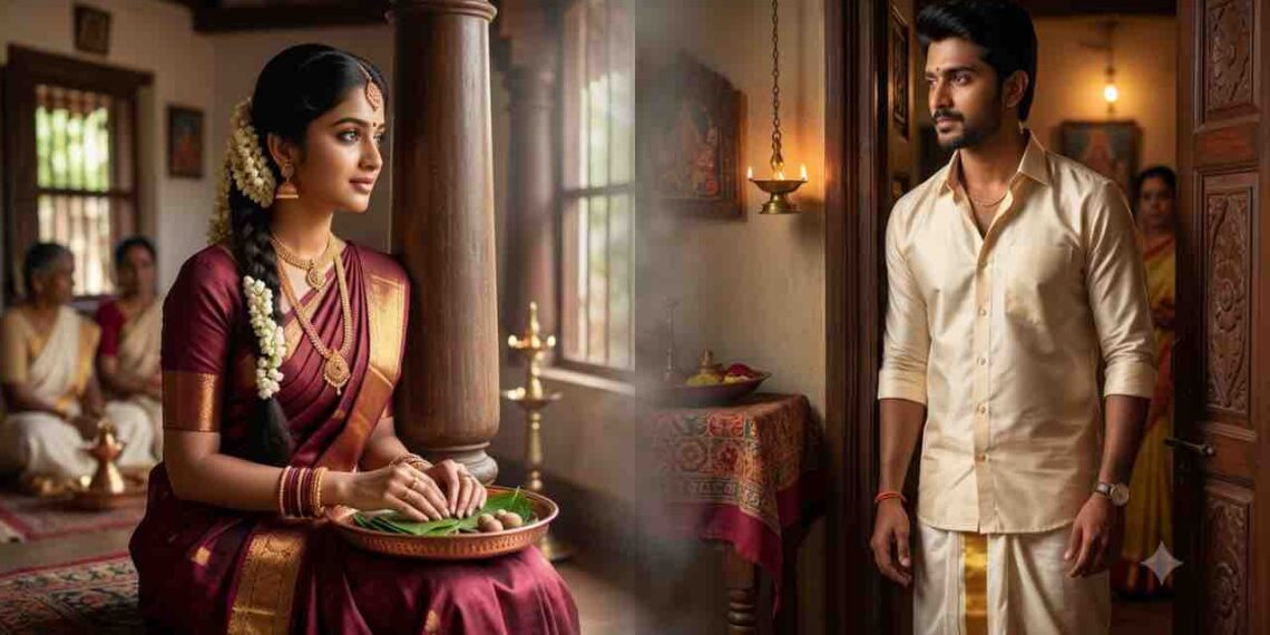 traditional-south-indian-newly-married-couple-separated-during-ashadha-masa-kannada-culture