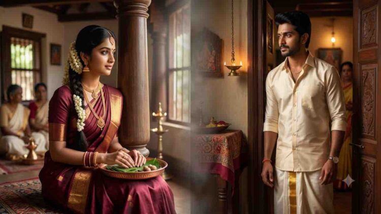 traditional-south-indian-newly-married-couple-separated-during-ashadha-masa-kannada-culture