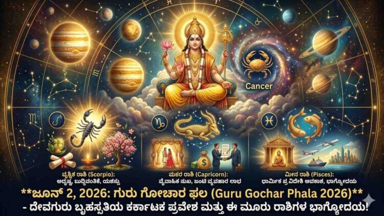 Guru Gochar 2026 Jupiter transit in Karka Rashi predictions for Scorpio Capricorn and Pisces horoscope
