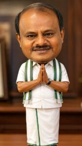 Bobblehead-style HD Kumaraswamy illustration representing the 2028 Karnataka Chief Minister prediction based on astrological analysis.
